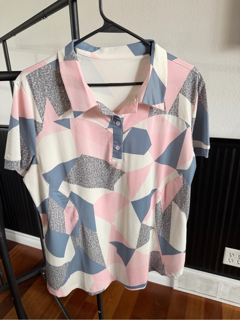 Women's Short Sleeve Polo Tee in Pink, Blue & White